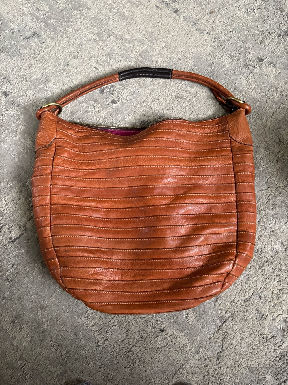 Il DUCA Caramel Leather Hobo Bag with Stitched Panel Detail